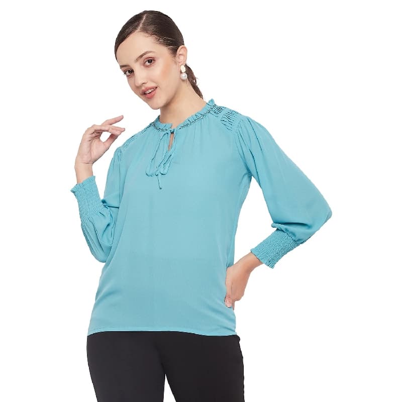 Women's Blue Casual Solid Regular Fit Top