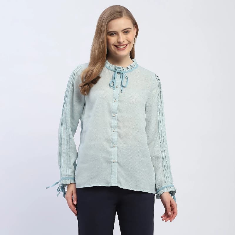 Women's Blue Casual Printed Regular Fit Shirt