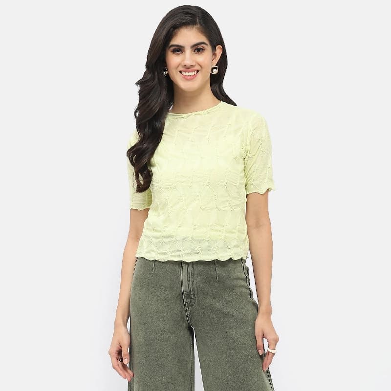 Women's Yellow Casual Printed Regular Fit Top