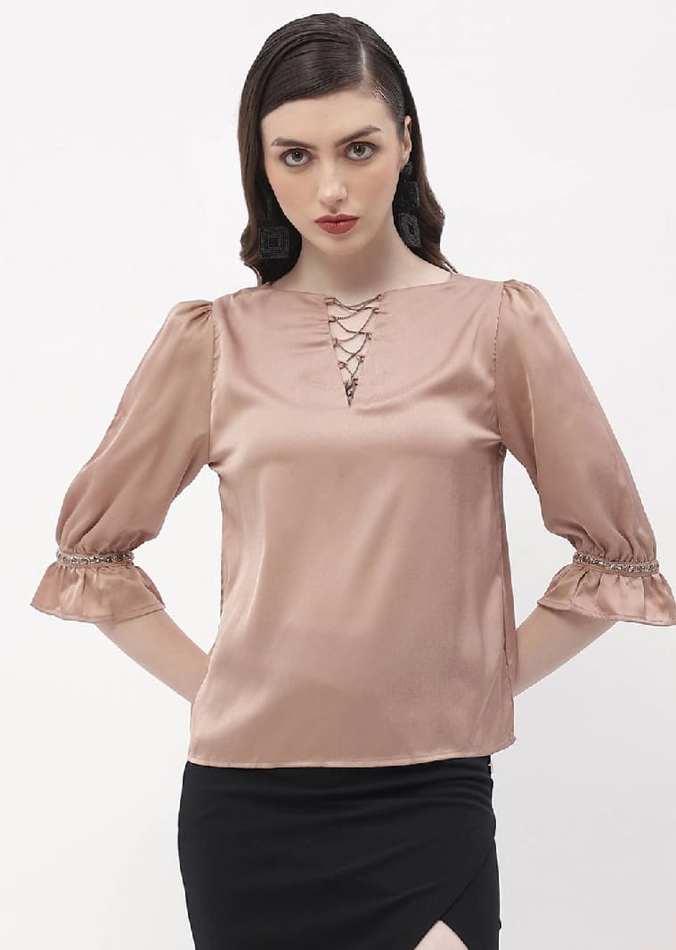 Women's Brown Casual Solid Regular Fit Top