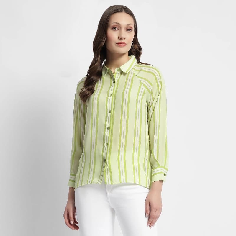 Women's Yellow Casual Striped Regular Fit Shirt