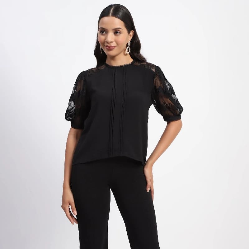 Women's Black Casual Solid Regular Fit Top