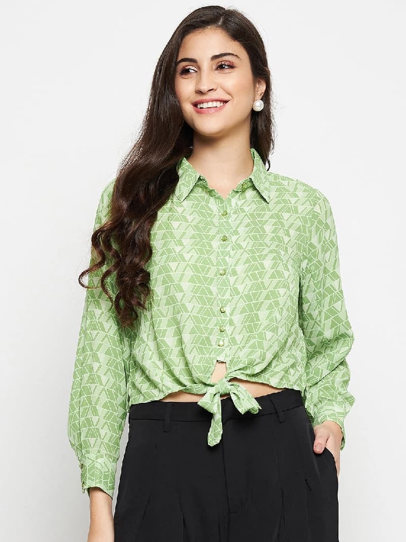 Women's Green Casual Printed Regular Fit Shirt