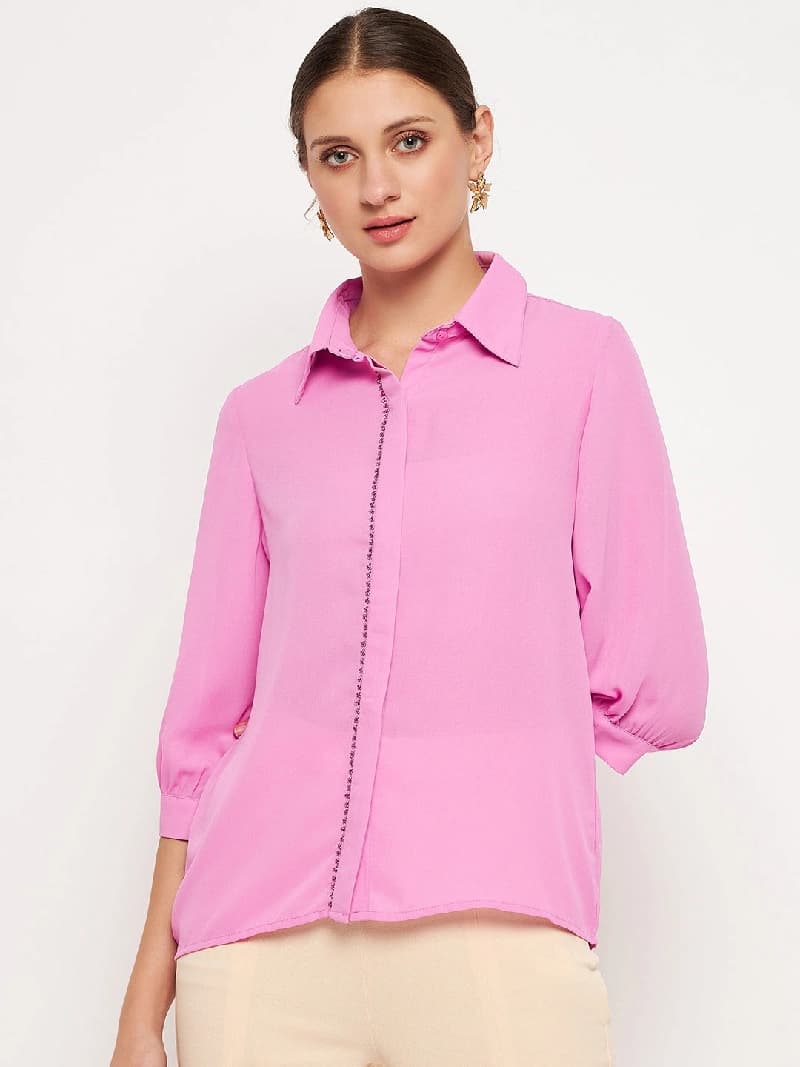 Women's Purple Casual Solid Regular Fit Shirt