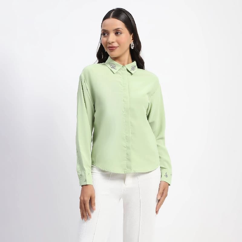 Women's Green Casual Solid Regular Fit Shirt