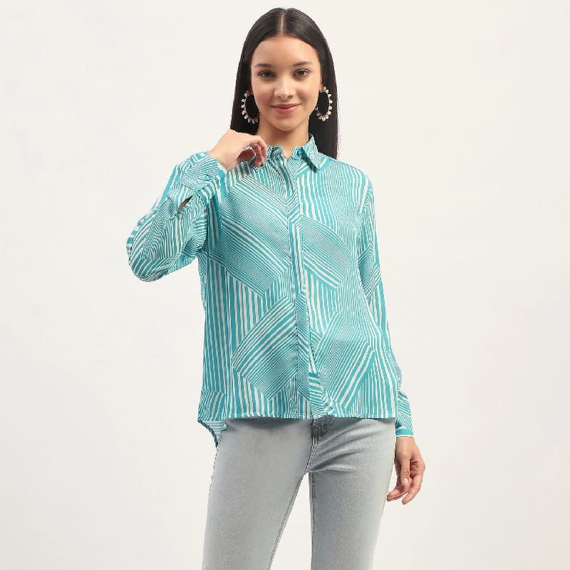 Women's Blue Casual Striped Regular Fit Shirt