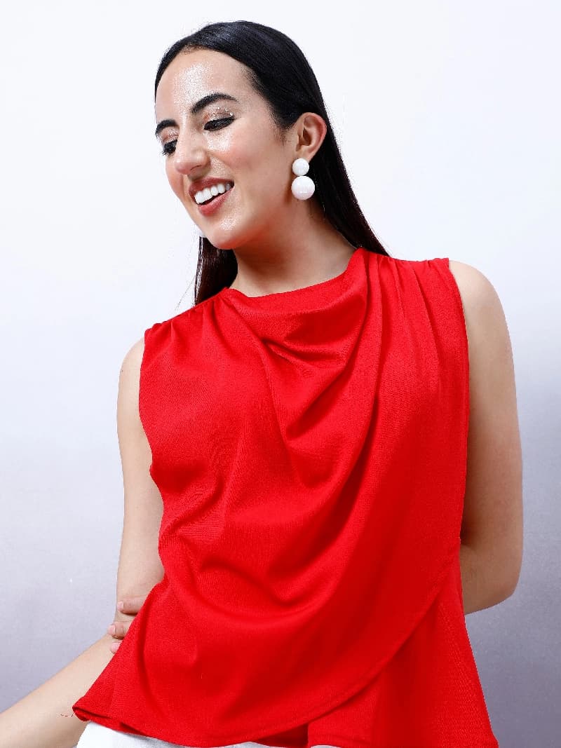 Women's Red Formal Solid Regular Fit Top