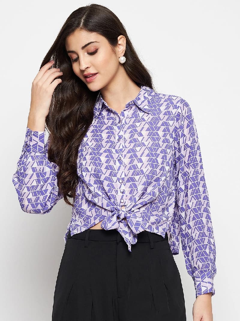 Women's Purple Casual Printed Regular Fit Shirt
