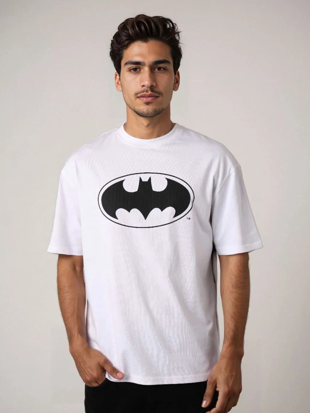 Men's White Casual Printed Oversized Fit Tshirt