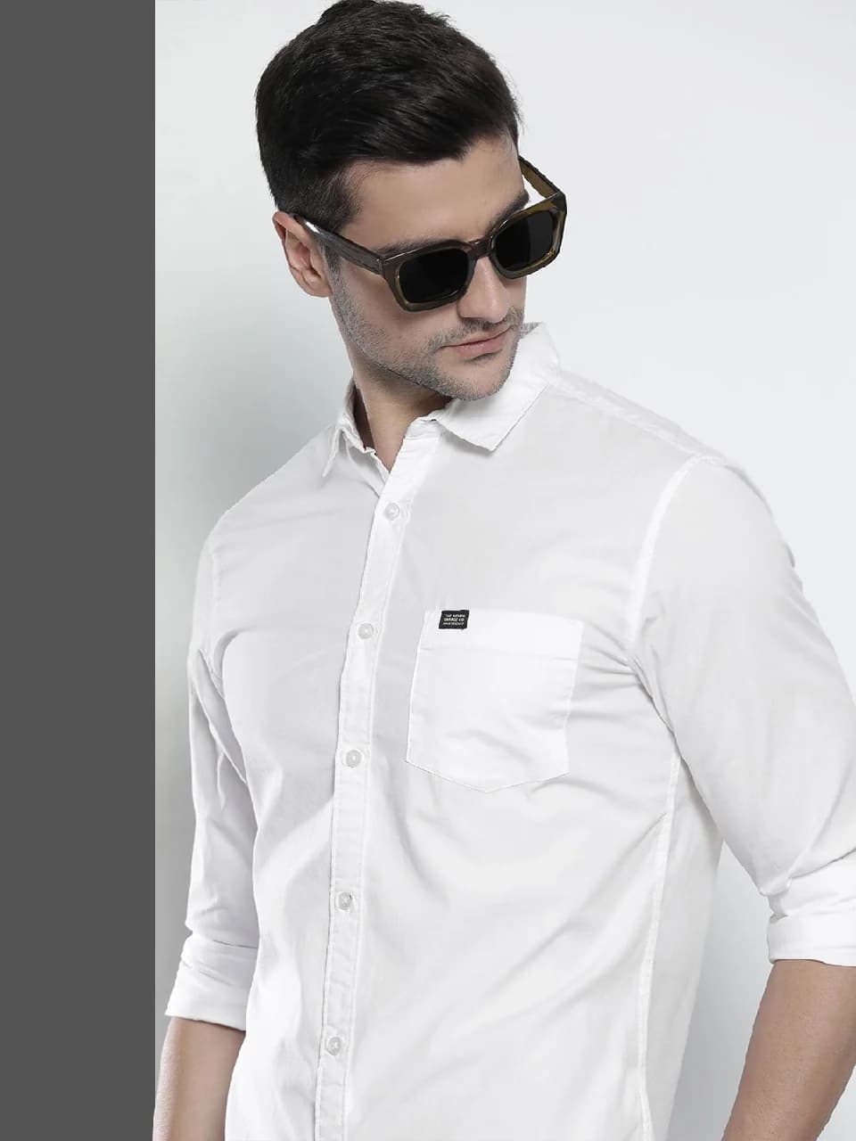 Men's White Casual Solid Slim Fit Cotton Shirt