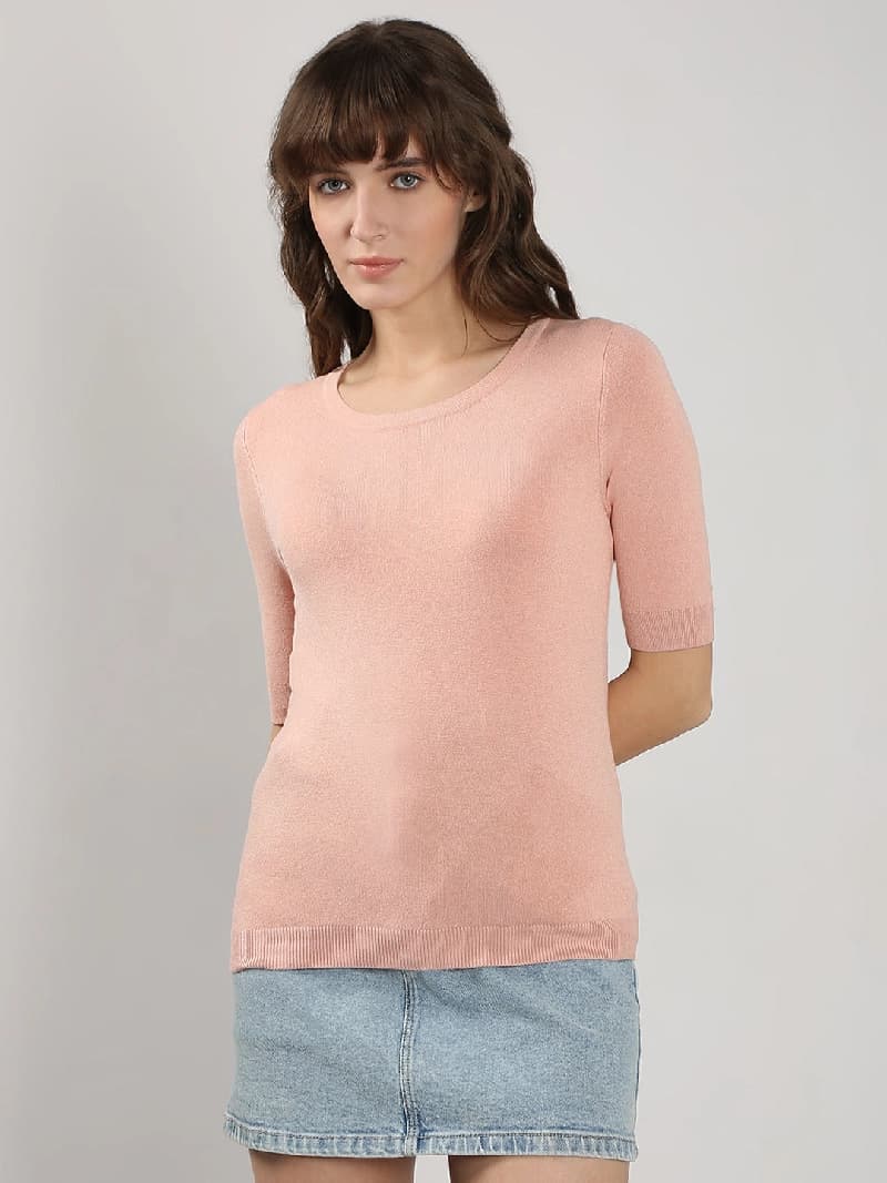 Women's Pink Casual Solid Regular Fit Top
