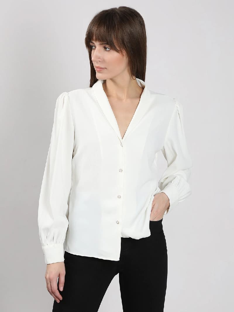 Women's White Casual Solid Regular Fit Shirt