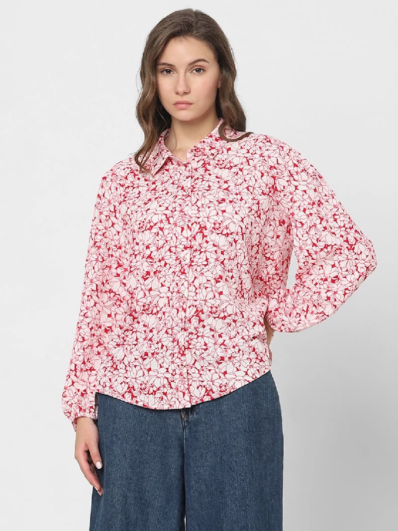 Women's White Casual Printed Regular Fit Shirt