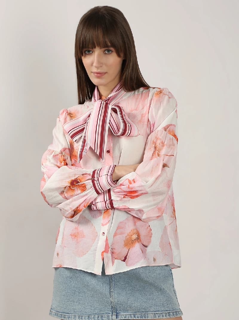 Women's White Casual Printed Regular Fit Shirt