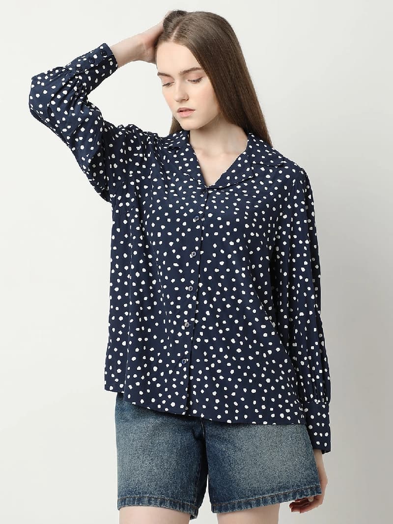 Women's Blue Casual Printed Shirt