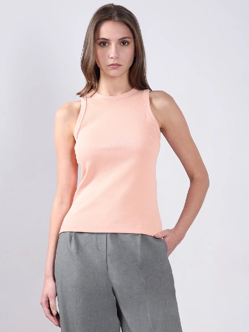 Women's Pink Casual Solid Regular Fit Top