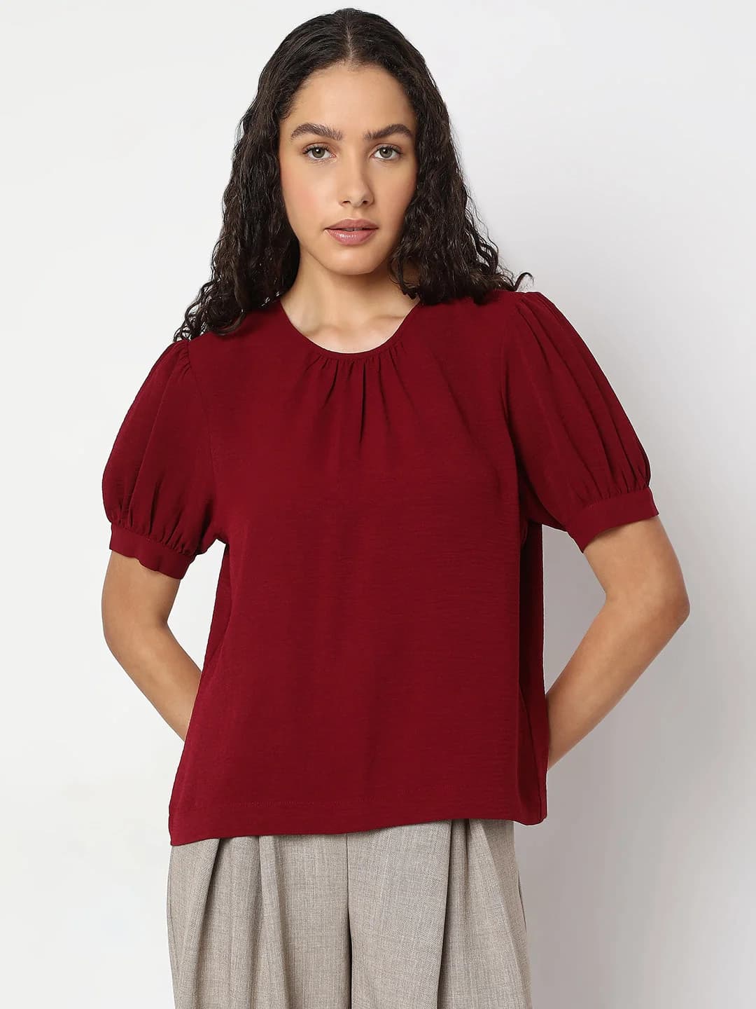 Women's Red Casual Solid Regular Fit Top