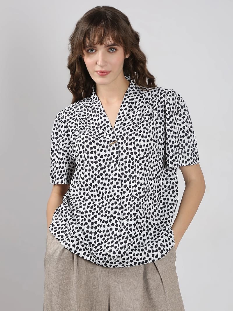 Women's White Casual Printed Regular Fit Top