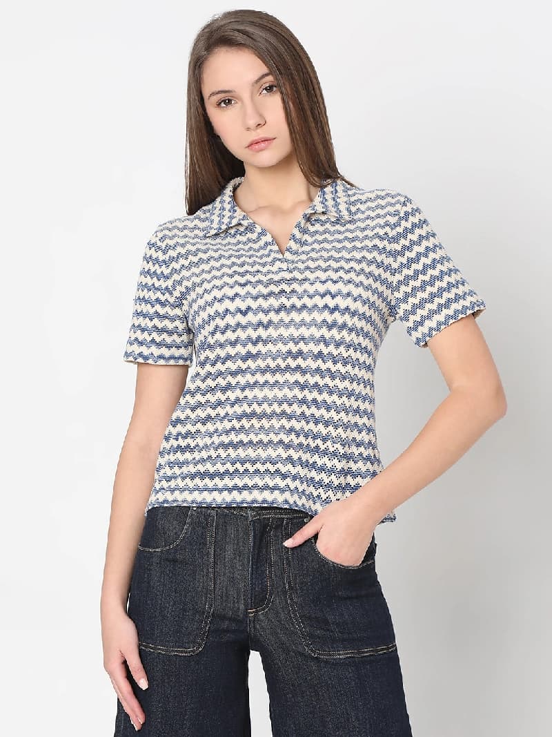 Women's Blue Casual Regular Fit Top
