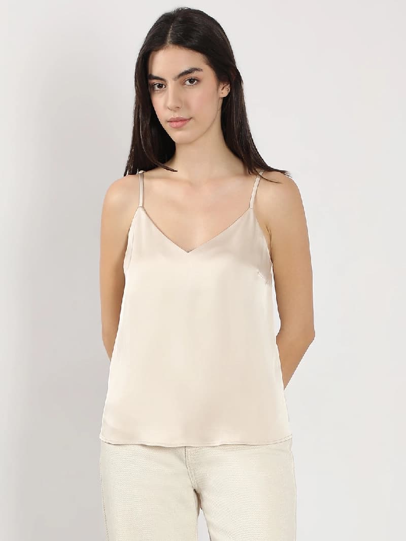 Women's Beige Casual Solid Regular Fit Top