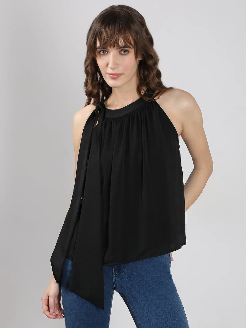 Women's Black Casual Solid Regular Fit Top