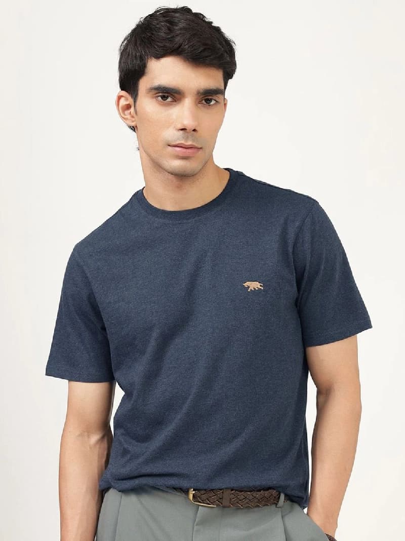Men's Blue Casual Solid Slim Fit Tshirt
