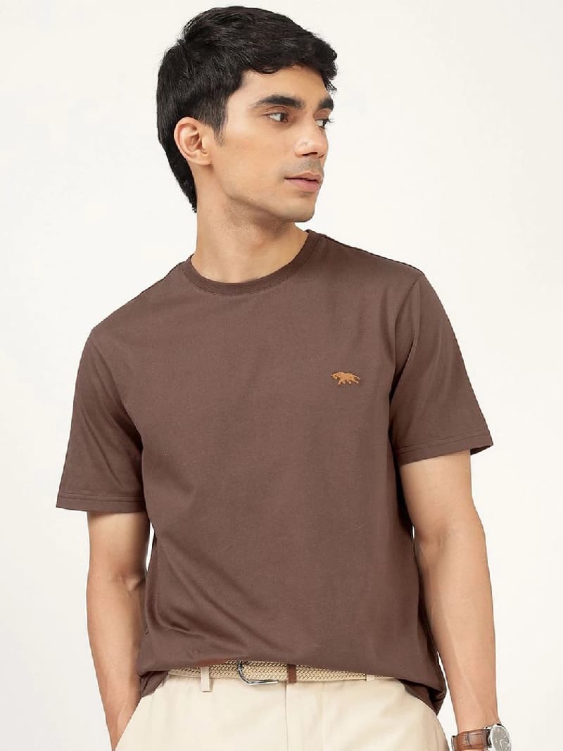 Men's Brown Casual Solid Regular Fit Tshirt
