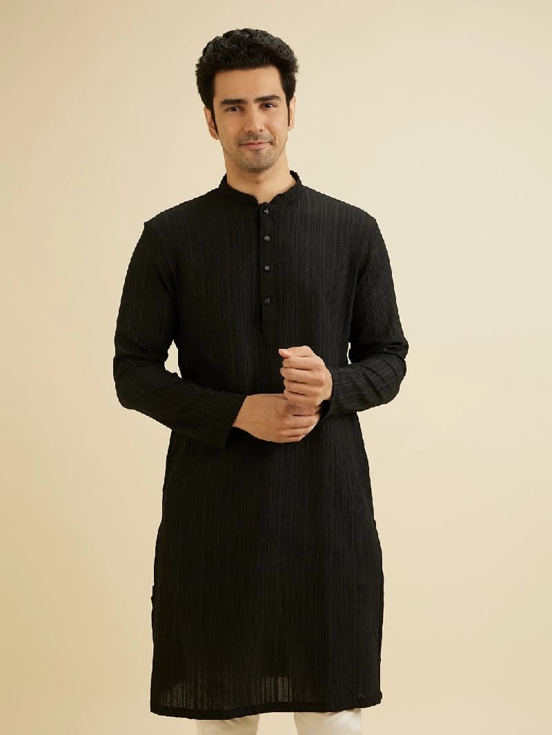Men's Black Festive Solid Regular Fit Kurta