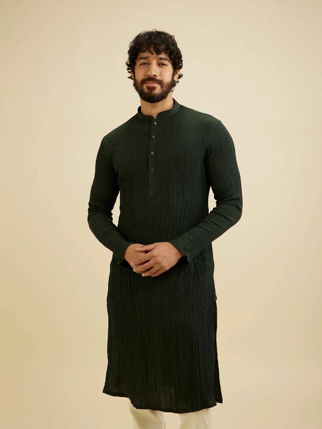 Men's Green Festive Solid Regular Fit Kurta
