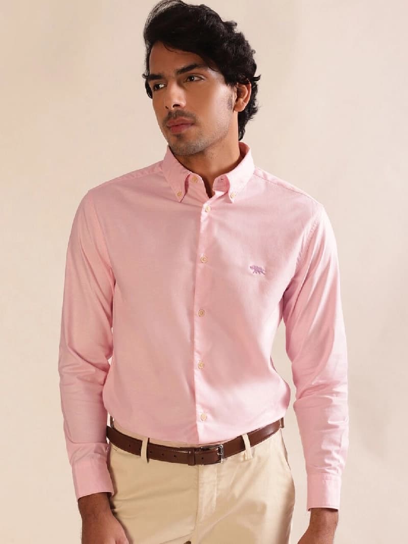 Men's Pink Casual Solid Regular Fit Shirt