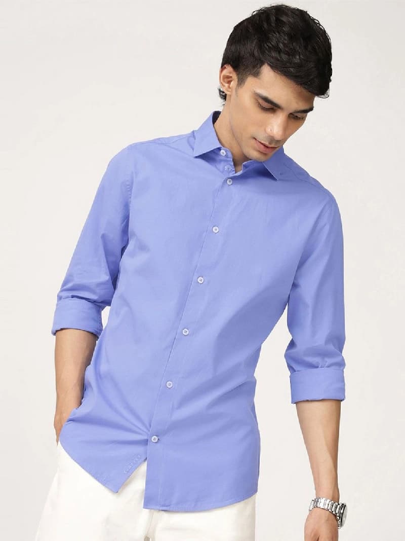 Men's Blue Casual Solid Regular Fit Shirt