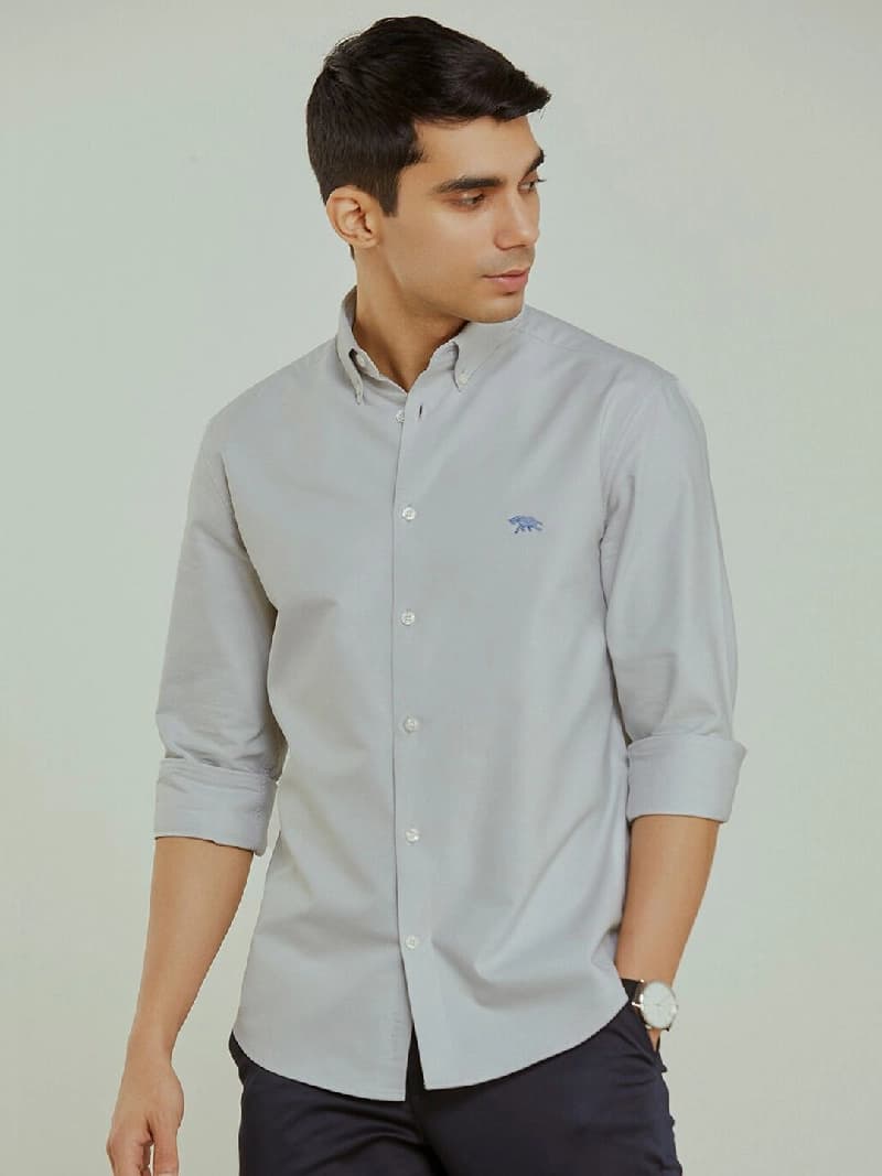 Men's Grey Casual Solid Regular Fit Shirt