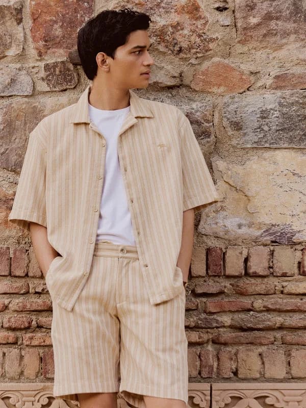 Men's Brown Casual Striped Regular Fit Cotton Shirt