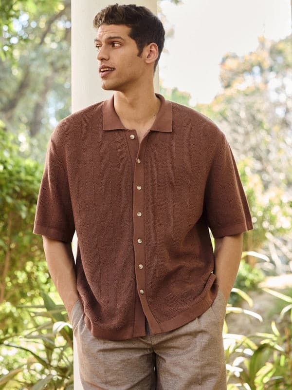 Men's Brown Casual Solid Regular Fit Shirt