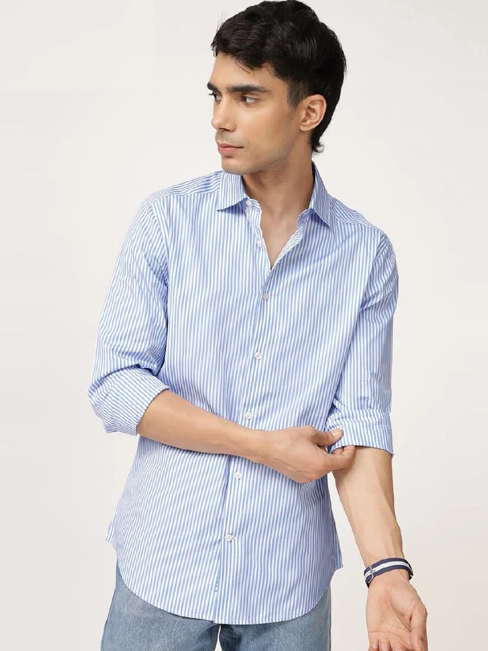 Men's Blue Casual Striped Regular Fit Cotton Shirt