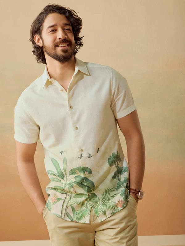 Men's Green Casual Printed Regular Fit Shirt