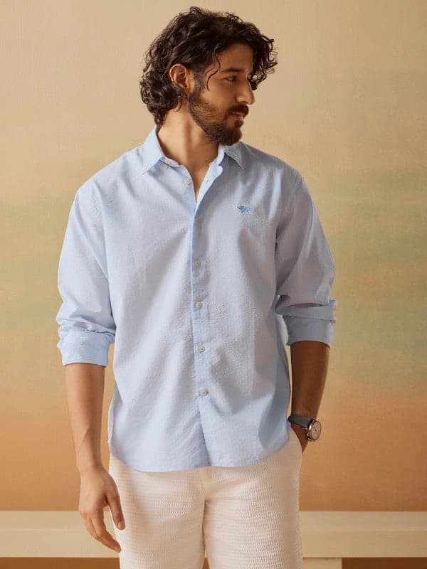 Men's Blue Casual Solid Regular Fit Shirt