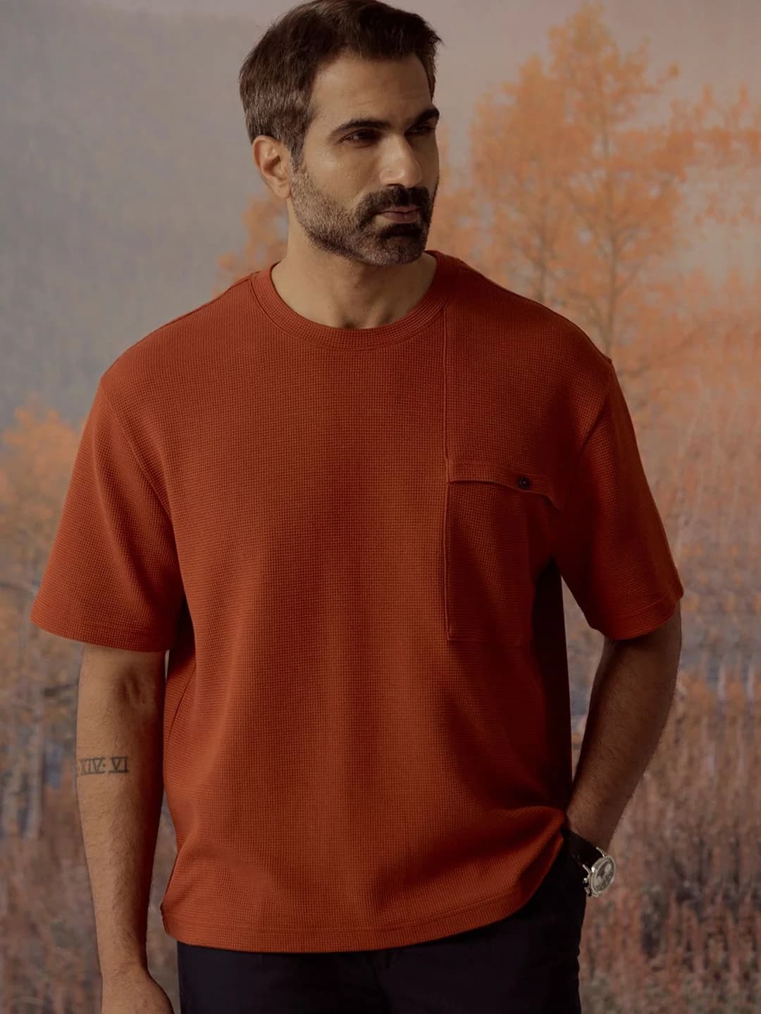 Men's Brown Casual Solid Regular Fit Tshirt