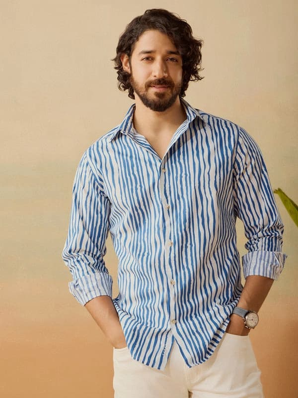 Men's Blue Casual Printed Regular Fit Shirt