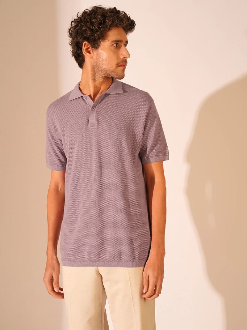 Men's Purple Casual Slim Fit Solid Short Sleeve Polo Tshirt
