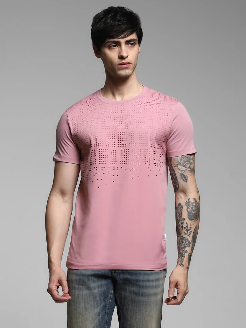 Men's Purple Casual Slim Fit Solid Tshirt