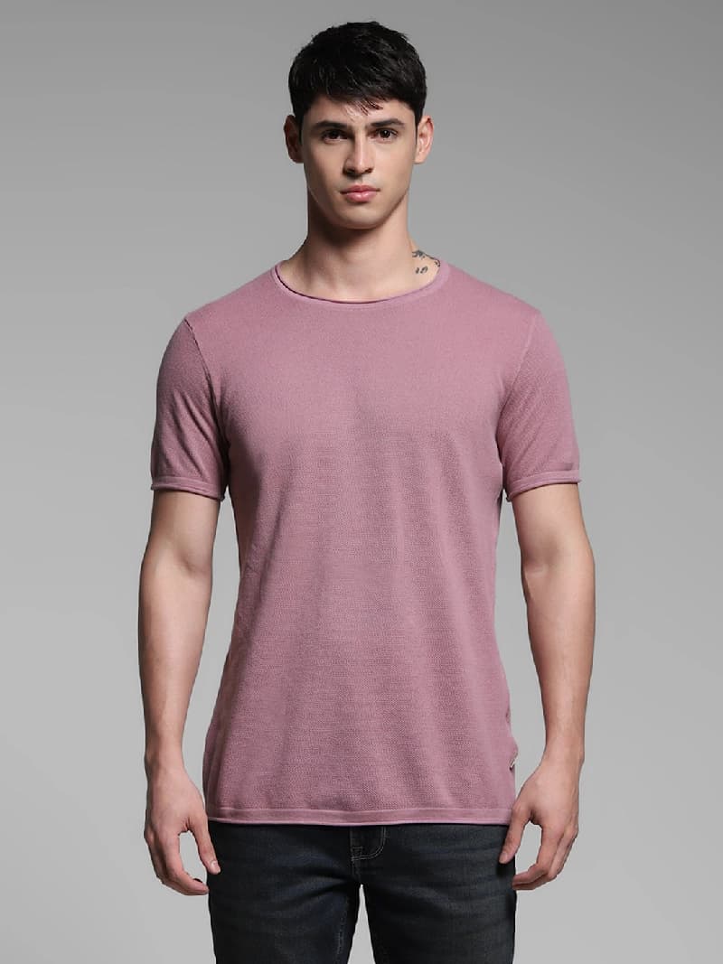 Men's Purple Casual Slim Fit Solid Tshirt