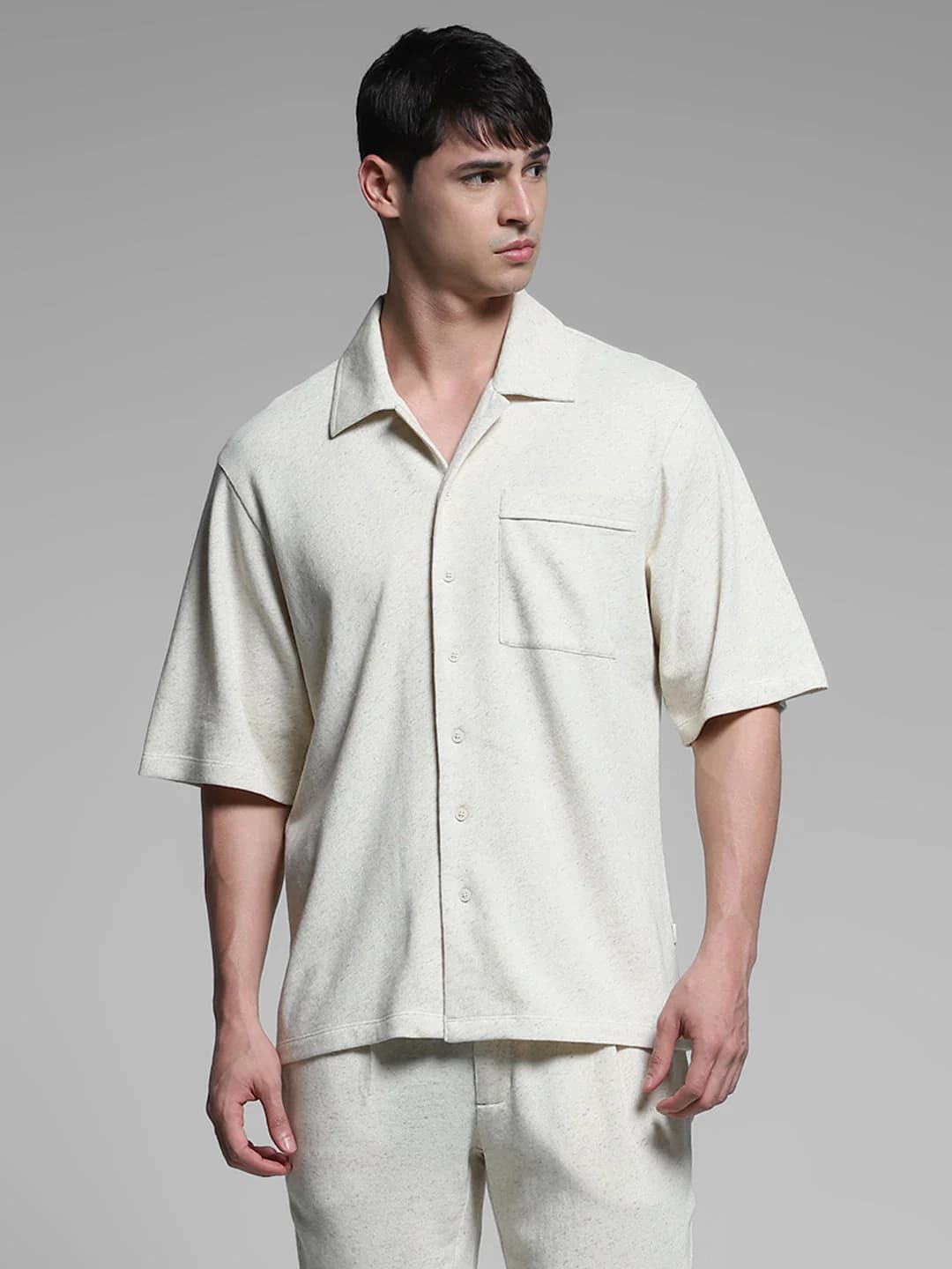 Men's White Work Oversized Fit Solid Half Sleeves Cotton Shirt