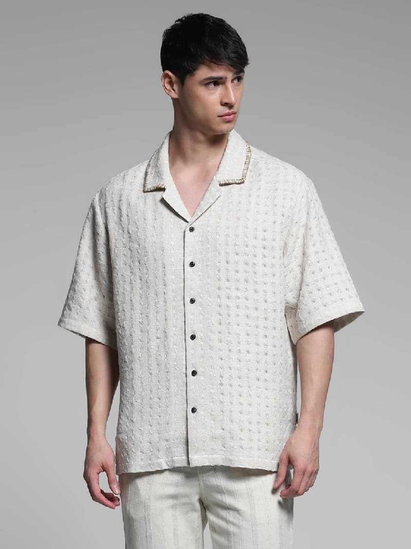 Men's White Work Oversized Fit Solid Half Sleeves Shirt