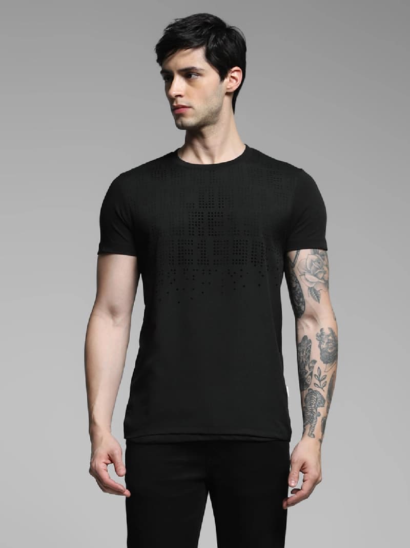 Men's Black Casual Slim Fit Solid Tshirt
