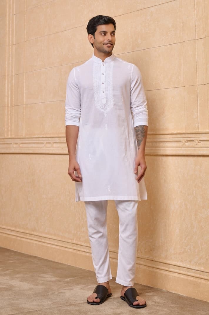Men's White Festive Kurta Set