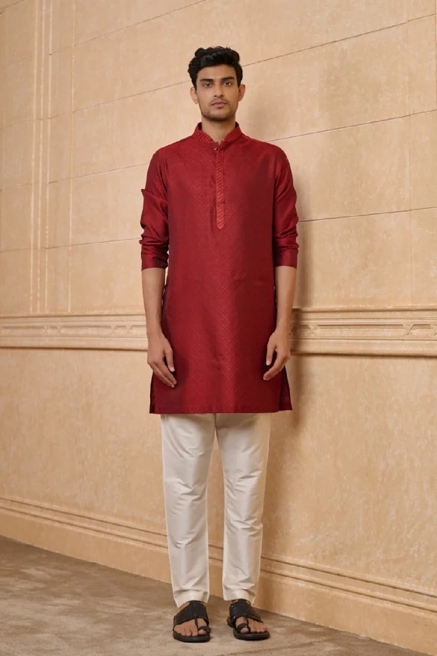 Men's Red Festive Kurta Set
