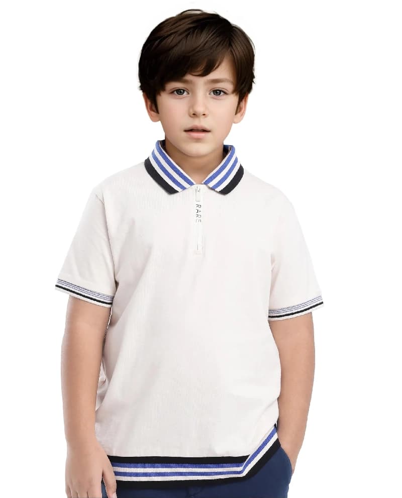 Boys White Casual Regular Fit Solid Half Sleeves Polo Tshirt