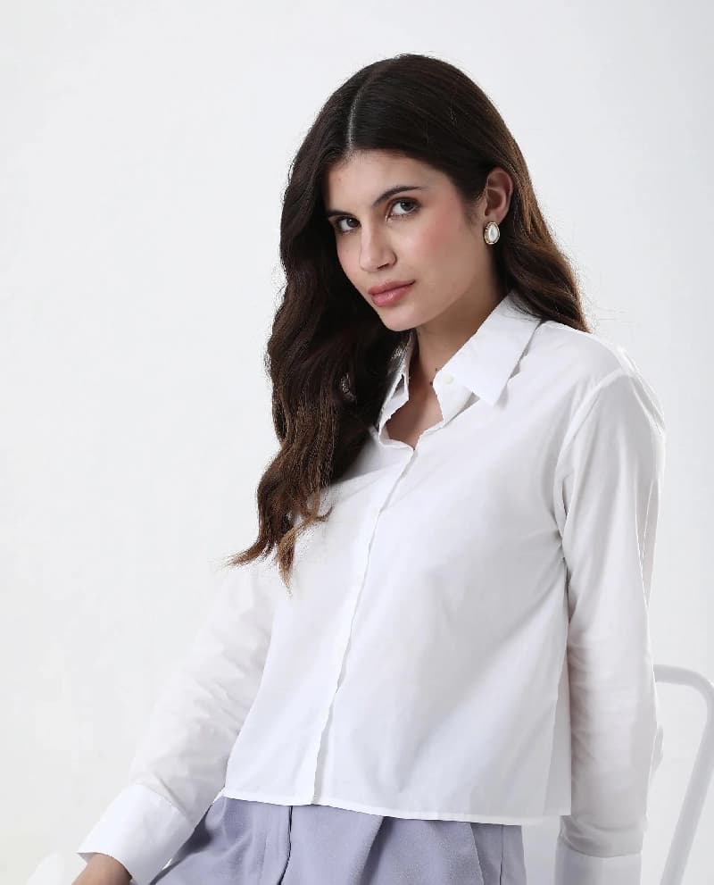 Women's White Casual Solid Regular Fit Top