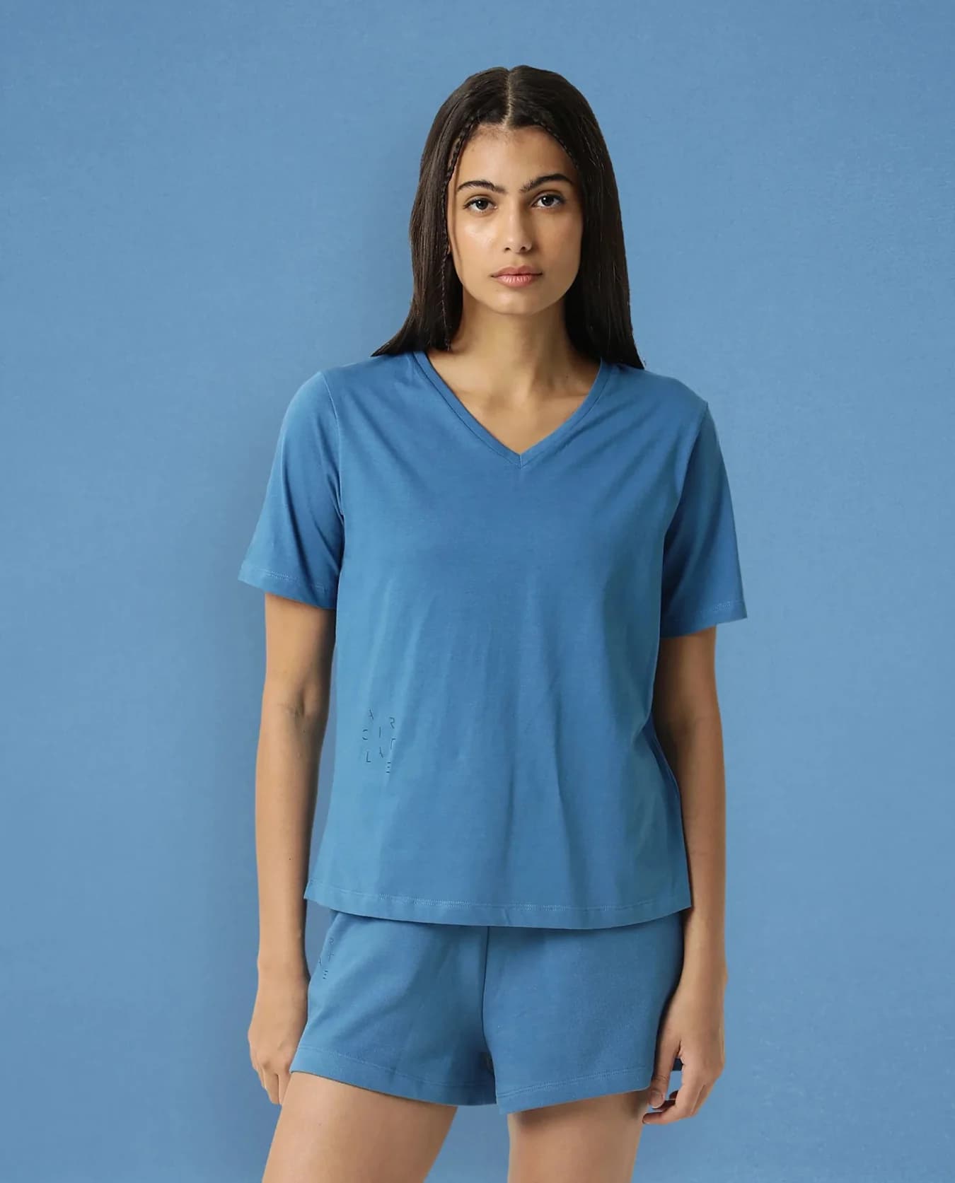 Women's Blue Casual Solid Regular Fit Tshirt